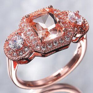 😍Novel Radiant Cut Shiny CZ Rose Gold Plated Beautiful Ring for Women, L057